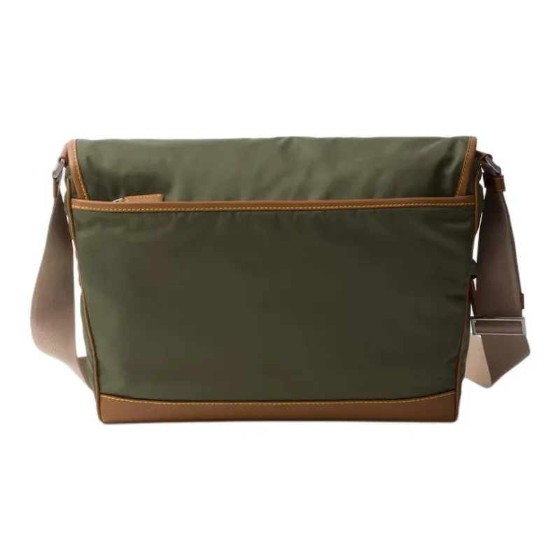 PRADA Recycled Nylon With Patchwork Leather Crossbody Bag Shoulder Bag Men's Army Green With Caramel Candy-3