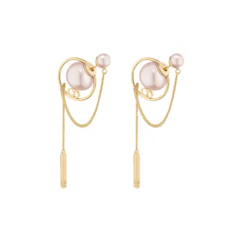 DIOR Metal Resin Stud Earrings Women's Pink