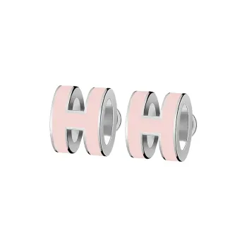 HERMES Metal Stud Earrings Women's Candy Pink With Silver Trim