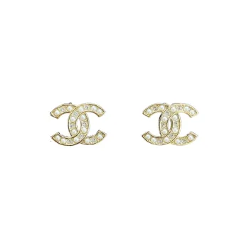 CHANEL Pearl Rhinestone Stud Earrings Women's Silver