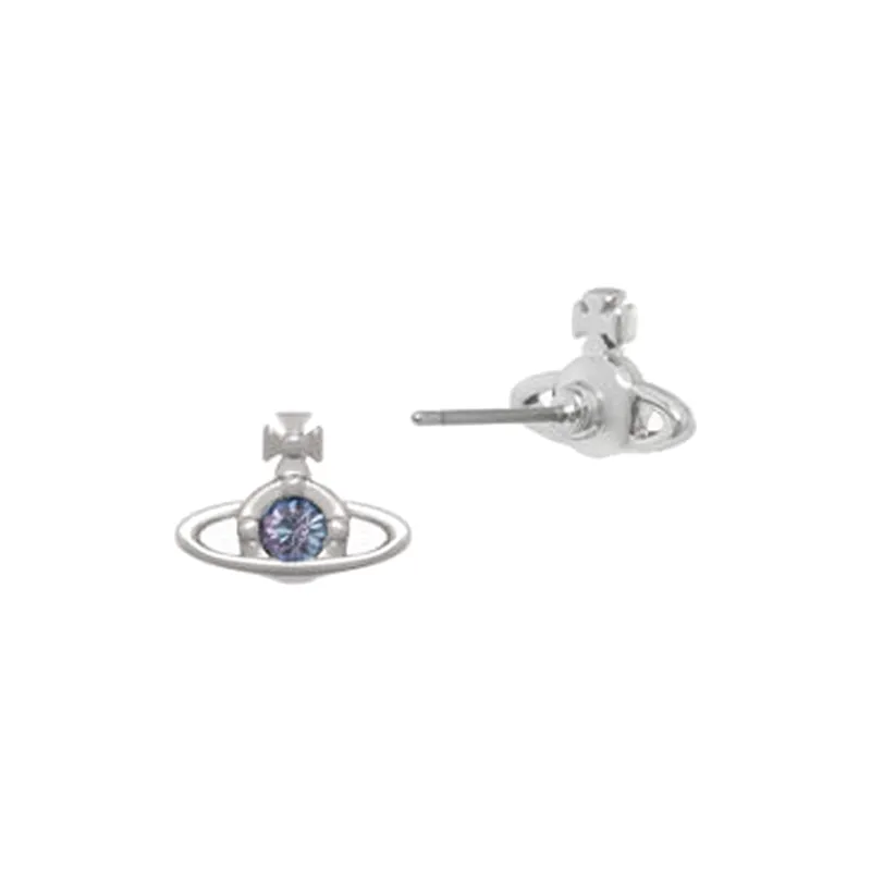 Vivienne Westwood Brass Stud Earrings Unisex Silver/Blue Diamond-1