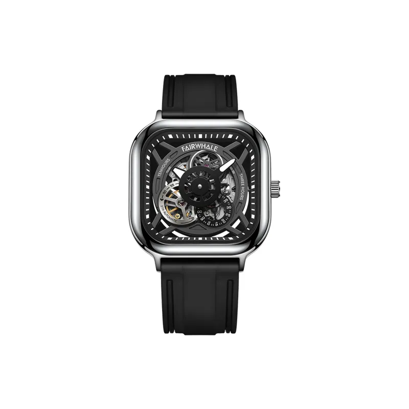 FAIRWHALE Mechanical Movement Silicone Strap Watch Men's Watches Black Dial-0