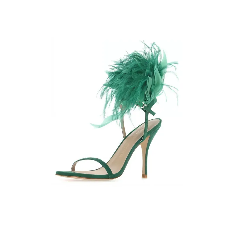 stuart weitzman Plume 100mm Feather-detail Sandals-2