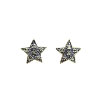 CHANEL Metal Stud Earrings Women's Gold/Black