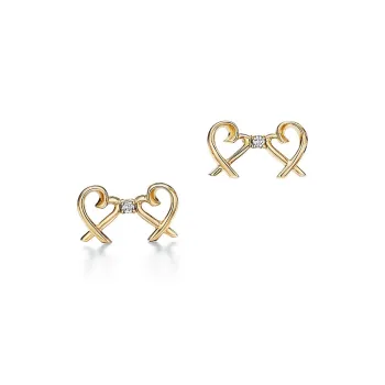 TIFFANY & CO. 1990 2000s 18K Yellow Gold Double Loving Heart Stud Earrings