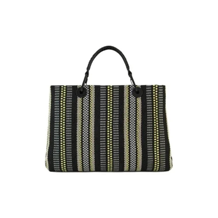 EMPORIO ARMANI Cotton And Polyester Blend Tote Bag Shopping Bag Handbag Medium Size Women's Black & Multicolor-2