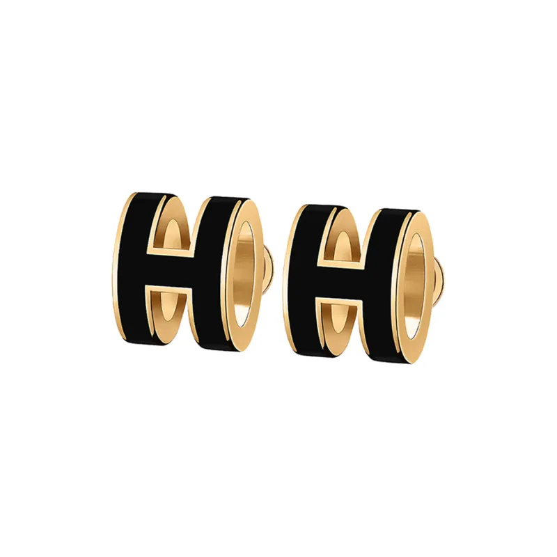 HERMES Gold Plated Stud Earrings Women's-3