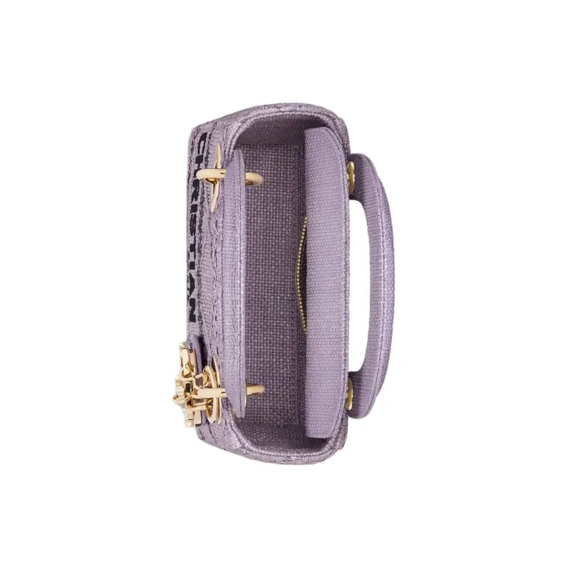 DIOR Lady D-Lite Raffia Fiber Dior Bag Shoulder Bag Crossbody Bag Handbag Mini Women's Light Purple-4