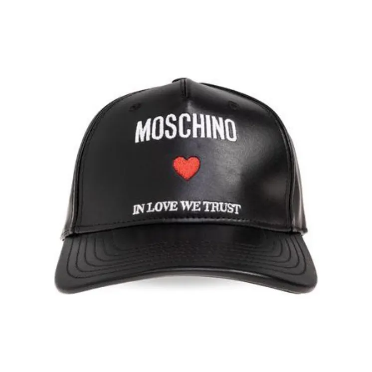 MOSCHINO Leather Baseball Caps Women's Black-0