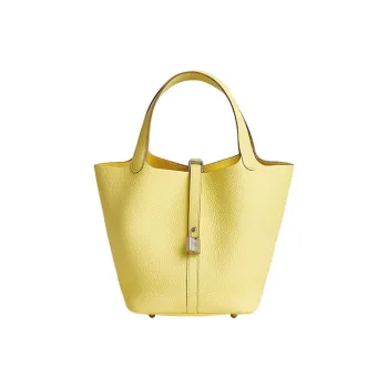 HERMES Picotin Lock Clemence Calfskin Bucket Bag Handbag 22 Women's 0Y Limoncello Lemon Wine Yellow