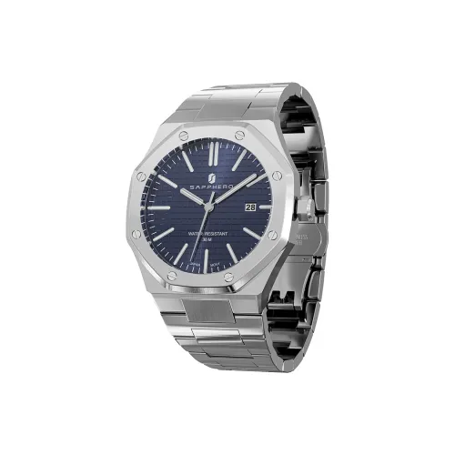 SAPPHERO Casual Business Box Quartz Movement Alloy Strap Watch Men
s Watches Blue Dial
