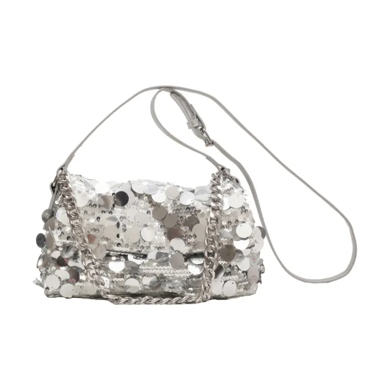 Boniu Sequins Shoulder Bag Medium Size Women's Silver-0