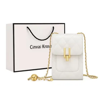 Simvay Clos Cow Leather Shoulder Bag Crossbody Bag With Cell Phone Pouch Small Size Women's Black/Ecru