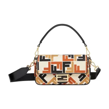 FENDI Canvas Shoulder Bag Crossbody Bag Handbag Women's Natural Brown & Black