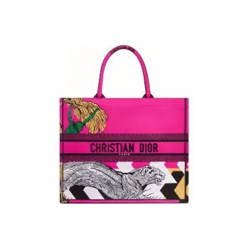 DIOR BookTote Zoom Pop Ju Print Embroidery Tote Bag Shopping Bag Handbag Women's Pink