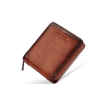 WilliamPOLO Top Grain Cow Leather Zip Closure Coin Purse Multifunction Wallet Card Holder Small Size Men's Multicolor