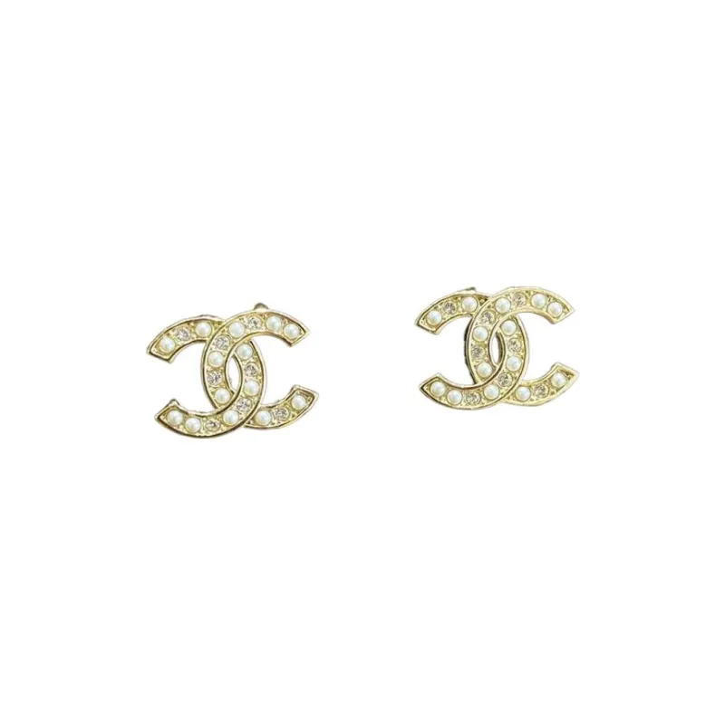 CHANEL Pearl Rhinestone Stud Earrings Women's Silver-1