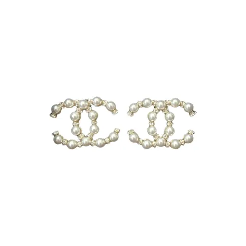 CHANEL Stud Earrings Women's White