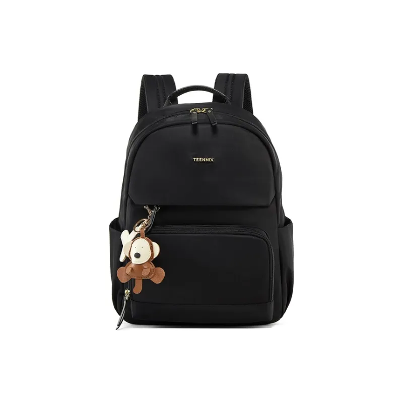Teenmix Polyester With Synthetic Leather Backpack Medium Size Women's Black/Ecru-1