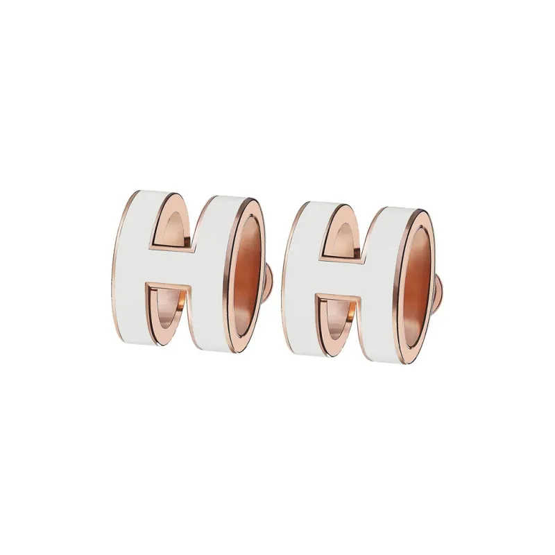 HERMES Rose Gold Lacquered Finish Stud Earrings Women's-0