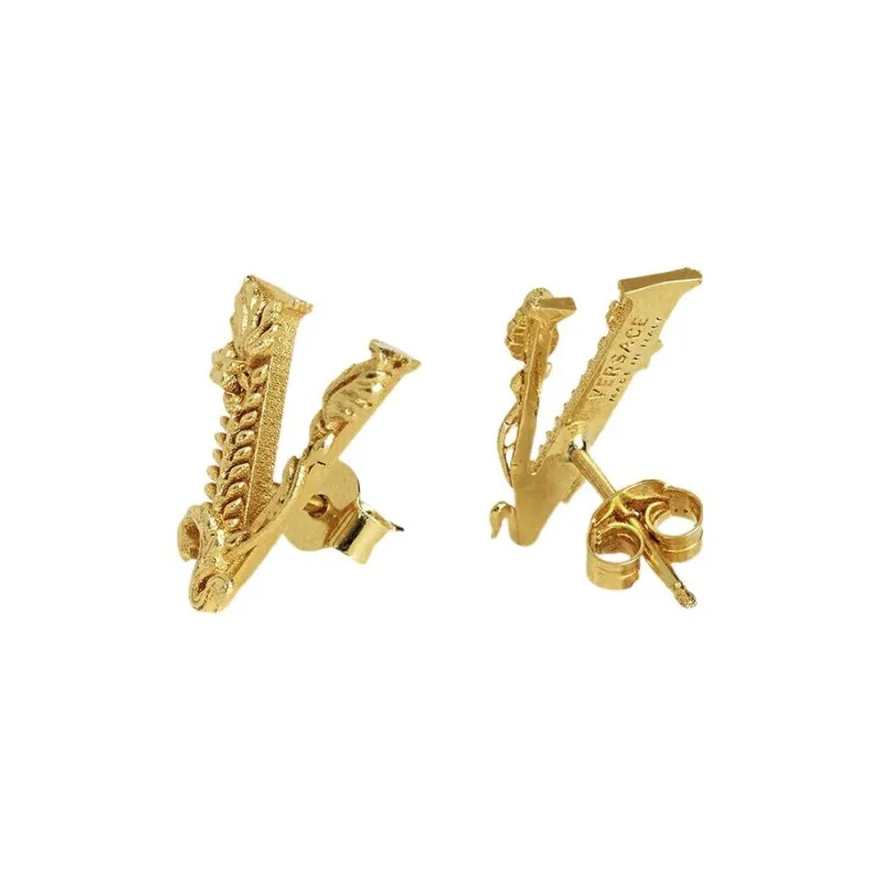 VERSACE Metal Stud Earrings Unisex Gold-1