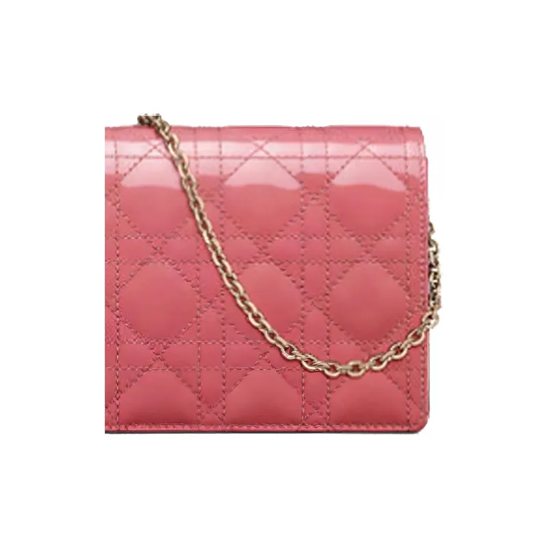 DIOR Lady Dior Cow Leather Card Holder Coin Purse One Shoulder Crossbody Clutch Women's Thistle Pink-5