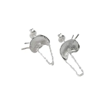 M.Wong 925 Sterling Silver Burned White Distressed Handmade Chain Tassel Earrings Unisex