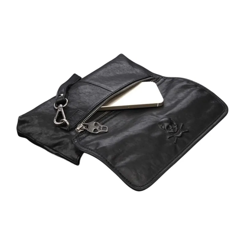 PULUWIRR Cow Leather Men's Shoulder Bag Clutch Medium Size Men's Black-3