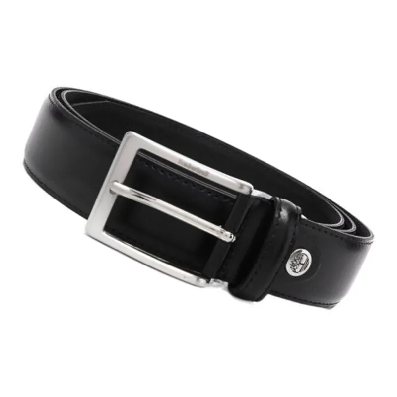 Timberland Solid Color Design Pin Buckle Leather Belts Men's Black Width: 4CM-1