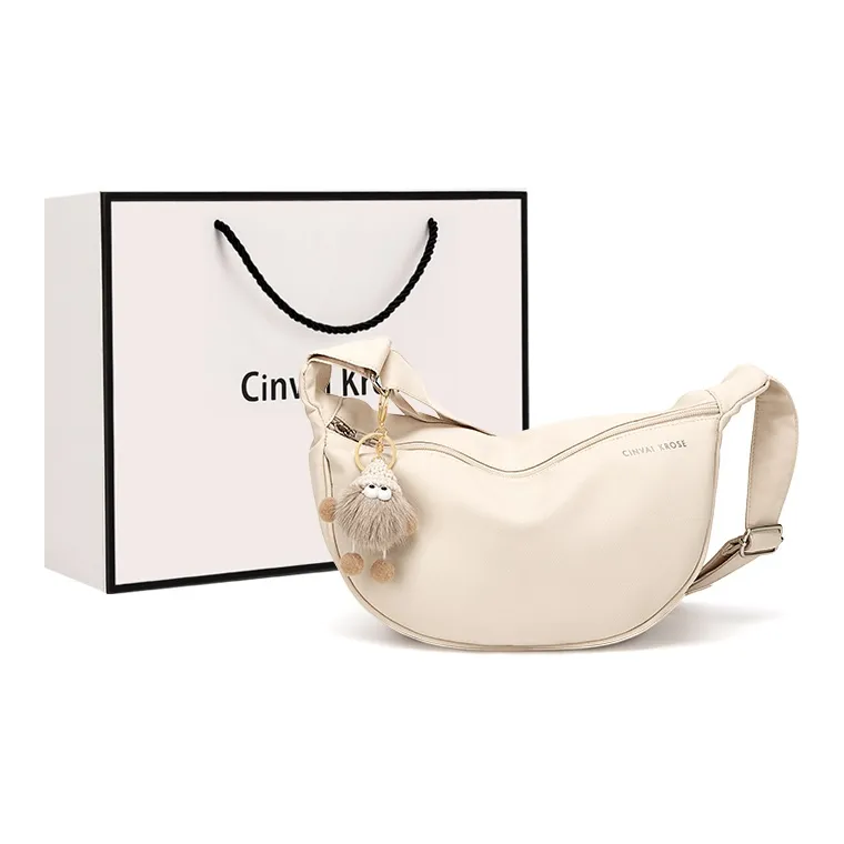 CinvaiKrose Fabric Shoulder Bag, Crossbody Bag, Dumpling Bag, Sling Bag Small Size Women's Ecru/Black/Burgundy-0