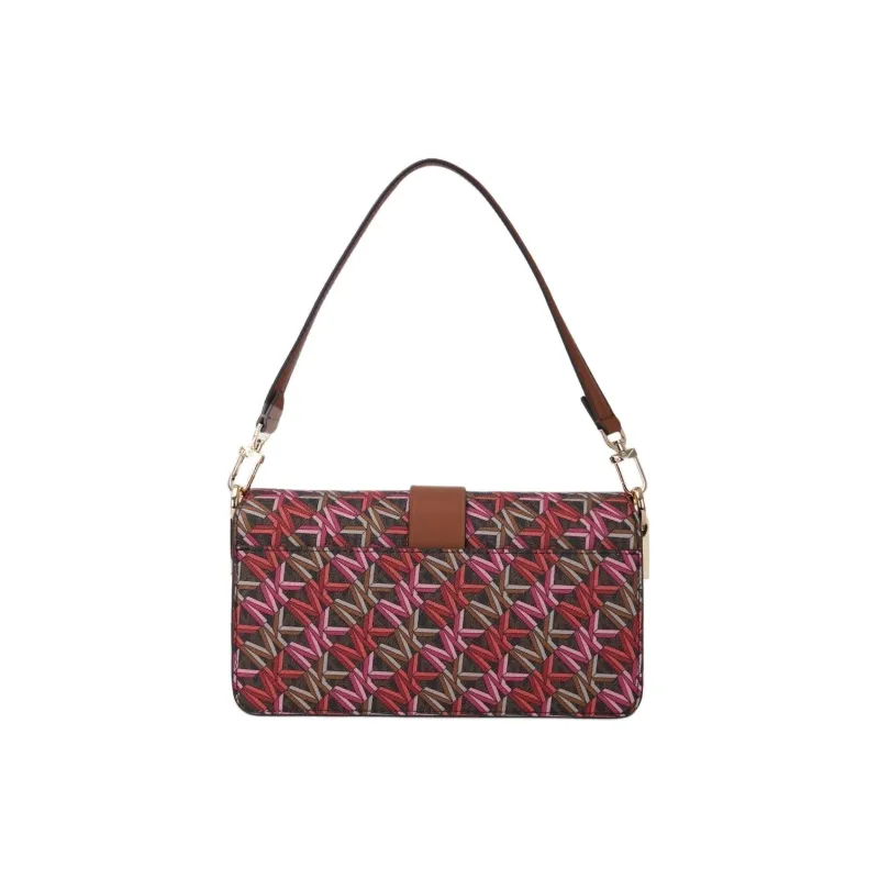 MICHAEL KORS Greenwich Artificial Leather Baguette Shoulder Bag Women's Brown & Red-3