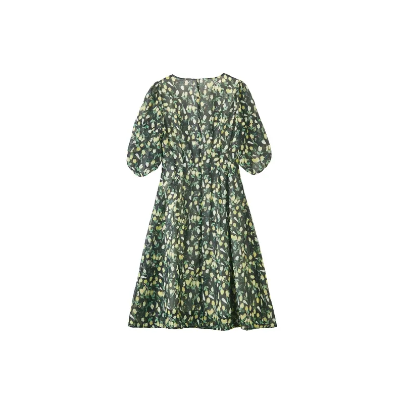 XIANGYING Short Sleeved Dress Women's Fruit Green-1