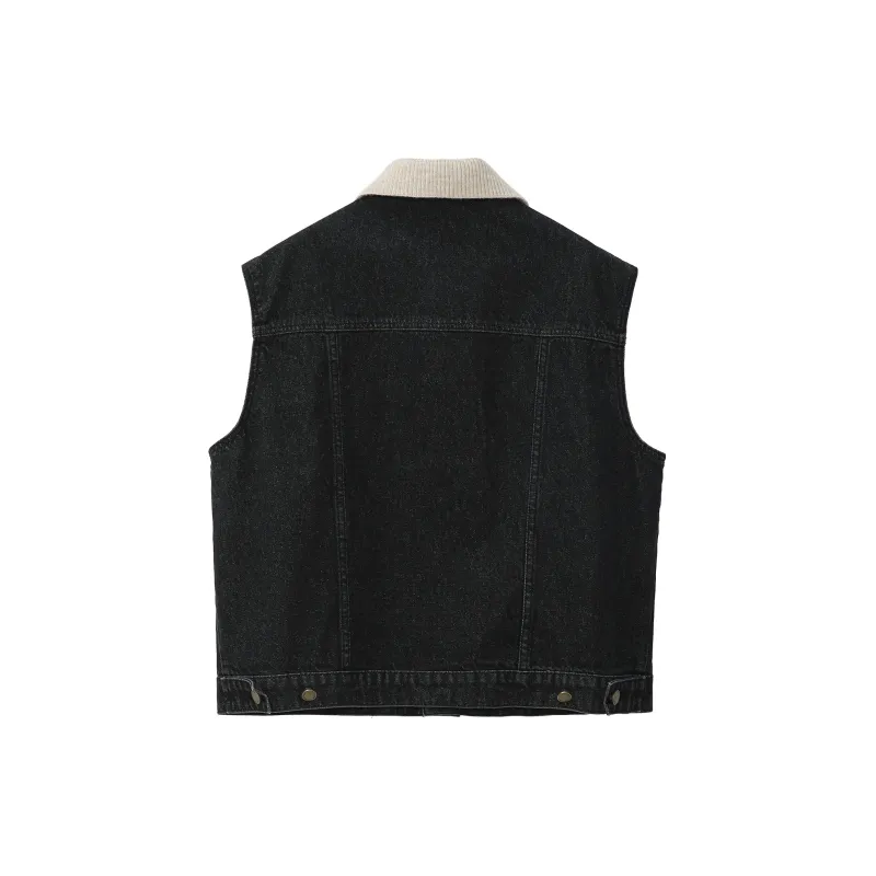 Fstudio Sleeveless Denim Vest Coat Women's Black-1