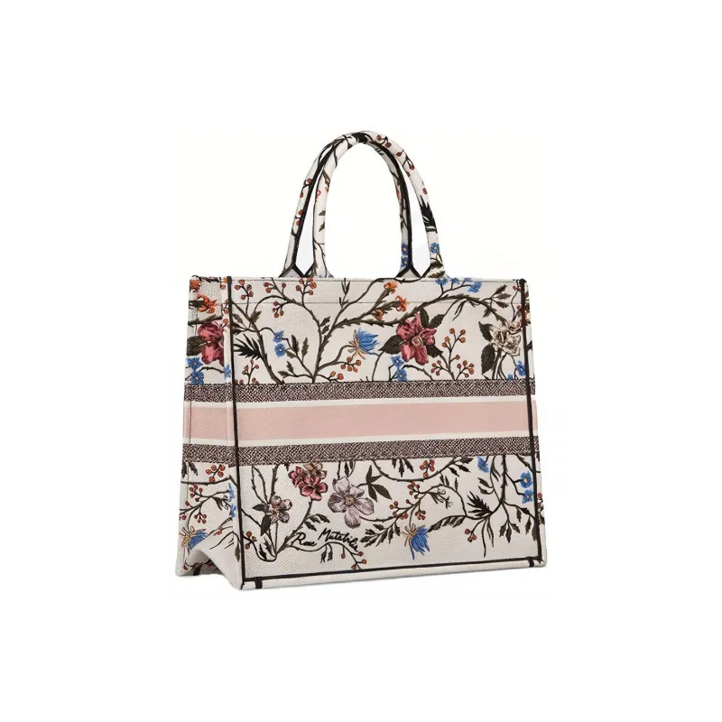 DIOR BookTote Embroidery Tote Bag Shopping Bag Handbag Women's Beige-2