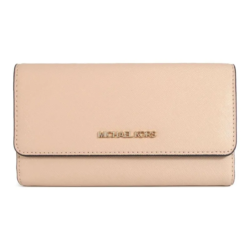 MICHAEL KORS Jet Set Travel Scratch Resistant Cow Leather Wallet Women's Nude Khaki Color-0
