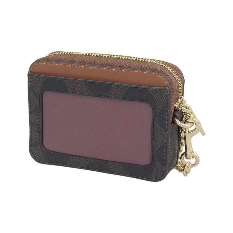 COACH Card Case Coated Canvas With Leather Wallets Card Holders Mini Women's Brown-3