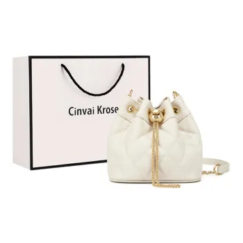 Simvay Clos Cow Leather Shoulder Bag, Crossbody Bag, Bucket Bag Small Size Women's Black/Ecru