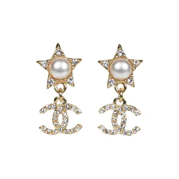 CHANEL Pearl, Rhinestone Earrings Women's Gold
