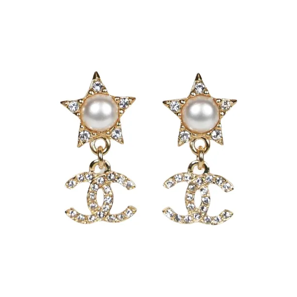 CHANEL Pearl, Rhinestone Earrings Women's Gold-0