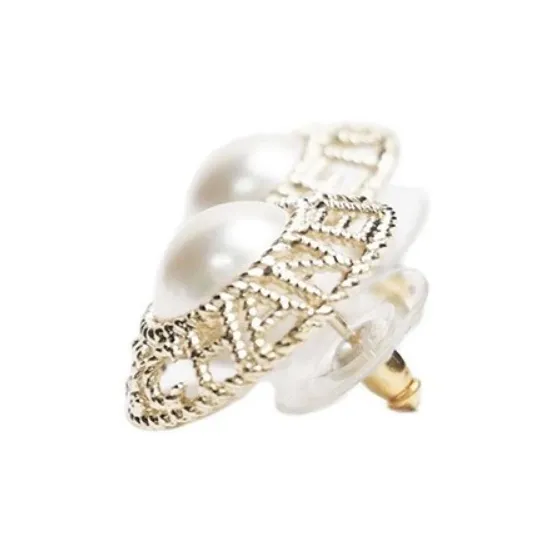 CHANEL 2019 Silver Plated Pearl Push Back Costume Earrings-3