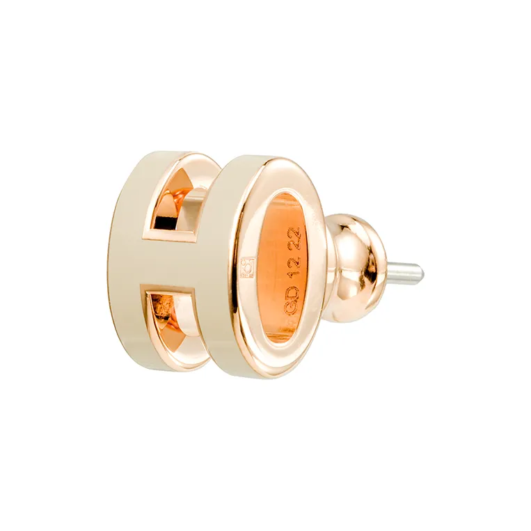 HERMES Gold Plated Stud Earrings Women's Rose Gold/Light Umber-1