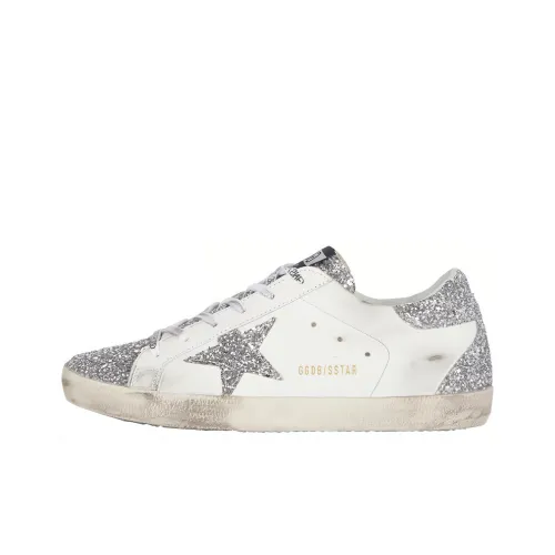 Golden Goose Super-Star Skateboard Shoes Women's Low-Top White Sequins With Silver Tail