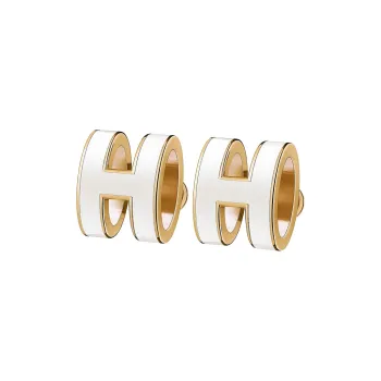 HERMES Gold-Plated Stud Earrings Women's White Gold Trim
