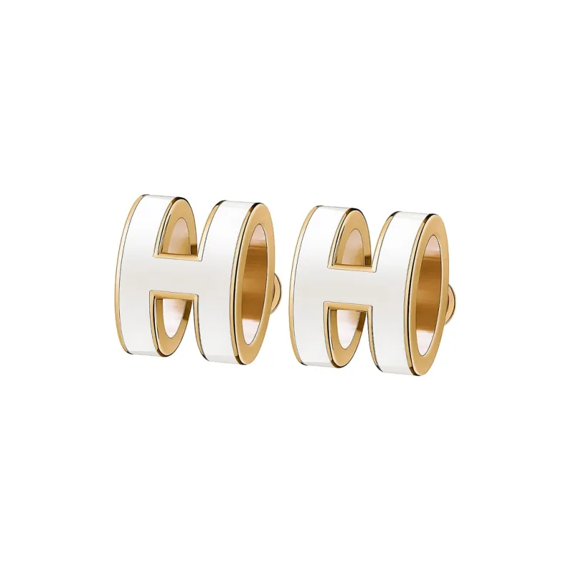 HERMES Gold-Plated Stud Earrings Women's White Gold Trim-0