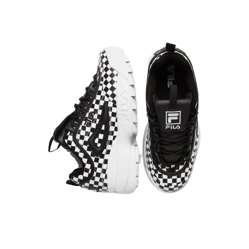FILA Disruptor II Checker Wear-resistant And Lightweight Low-Top Casual Shoes Women's Black White-2