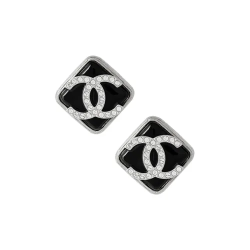 CHANEL Stud Earrings Women's Silver/Black