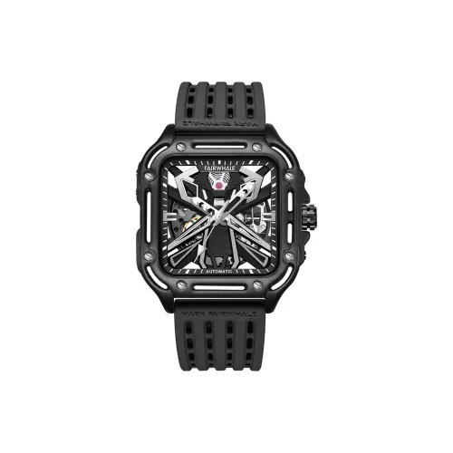 FAIRWHALE Interstellar Series Automatic Mechanical Movement Silicone Strap Watch Unisex Black Dial