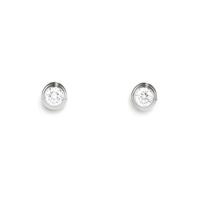 CARTIER 18K White Gold Single Diamond Stud Earrings Unisex-0