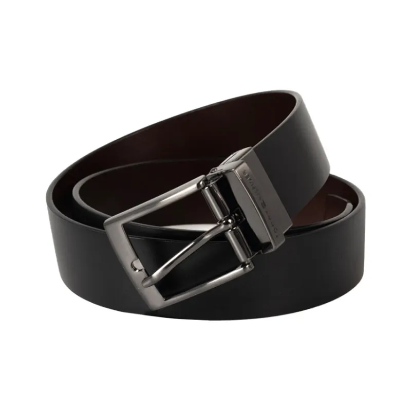 Tommy Hilfiger Logo Design Pin Buckle Leather Belts Men's Black-0