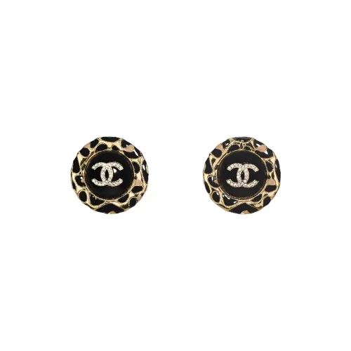 CHANEL Stud Earrings Women's Black/Gold